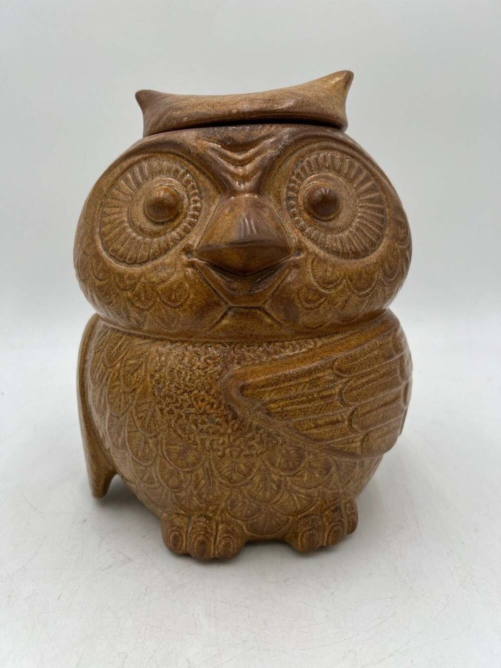 VTG McCoy Brown Glazed Ceramic Owl Cookie Jar Model 204